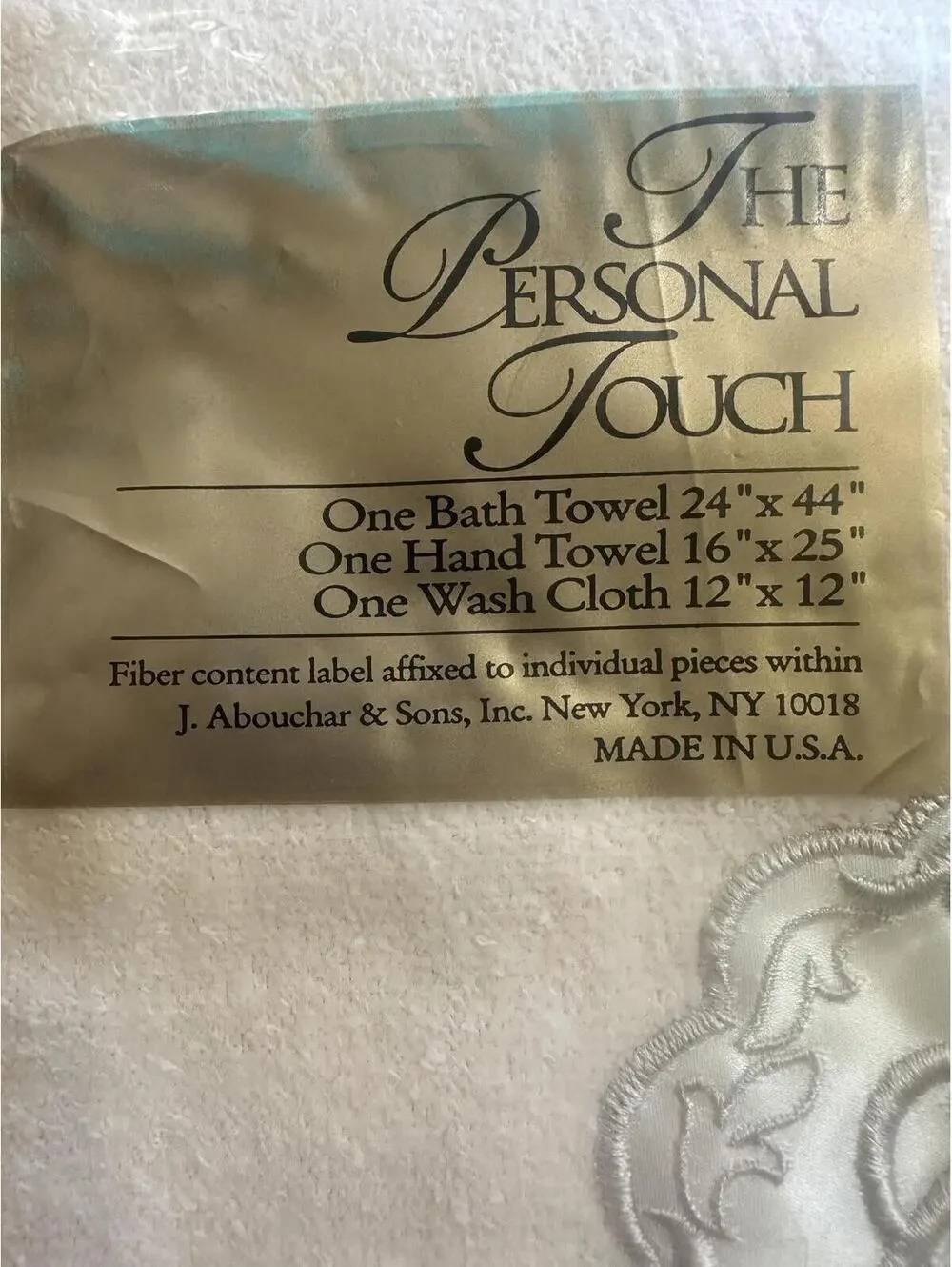 VTG NOS Monogrammed C Towel Set 3 Piece White Bath Hand Wash Cloth USA